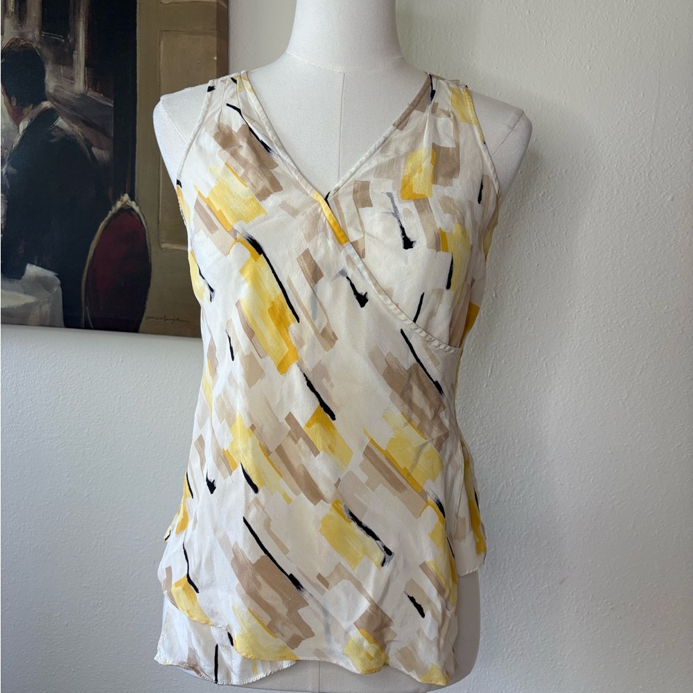WHBM Silk Yellow & Cream Patterned Blouse